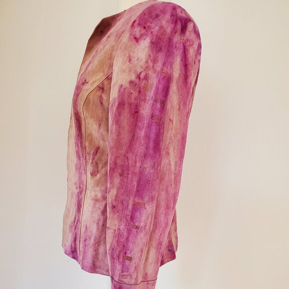Leather suedeJacket Blazer pink peach beige small 4 6 tie dyed workwear cowgirl - Picture 6 of 10